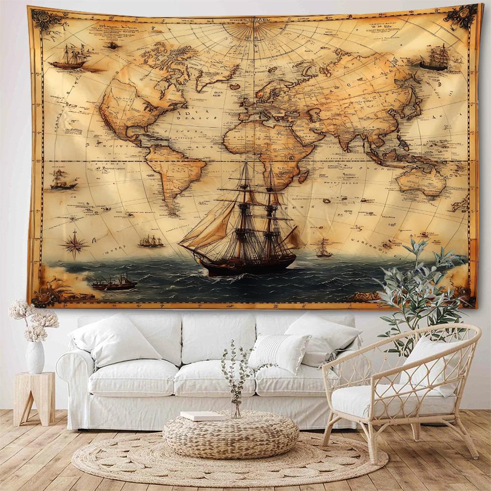 Vintage nautische wereldkaart achtergrond decoratie wandtapijt Oude nautische kaart wandtapijt Woondecoratie