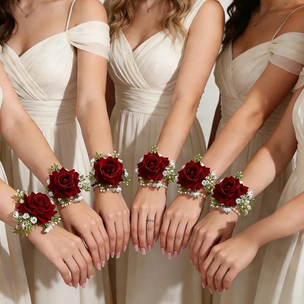 Fabric Wrist Flower with Rose Detail, Exquisite Style, Perfect for Wedding, Engagement, Valentine's Day & Thanksgiving