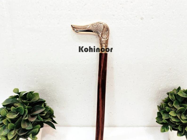 

Dog Head Walking Cane: Brass Handle, Foldable Wooden Stick золотой