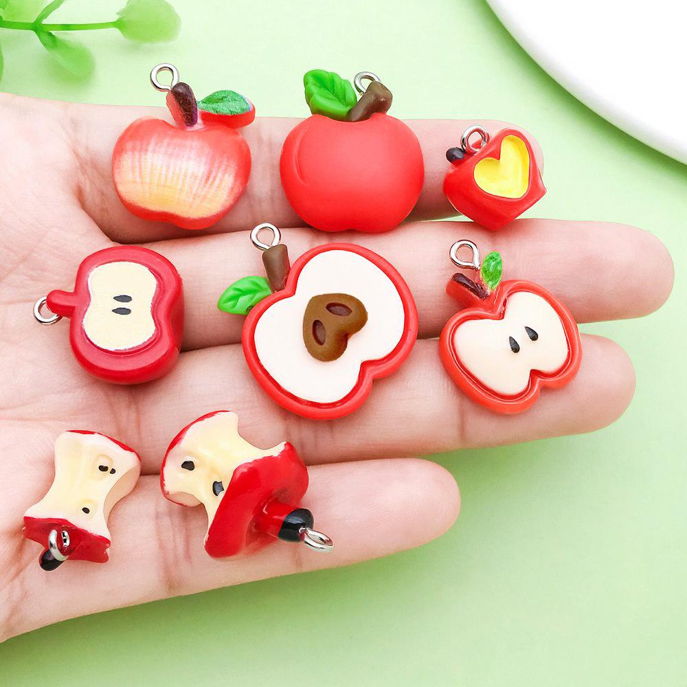Set of 10 Red Resin 3D Apple Pendants for DIY Jewelry Accessories