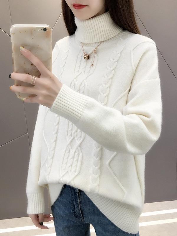 2026 Autumn/Winter Women's Thick Cable Knit High Neck Sweater