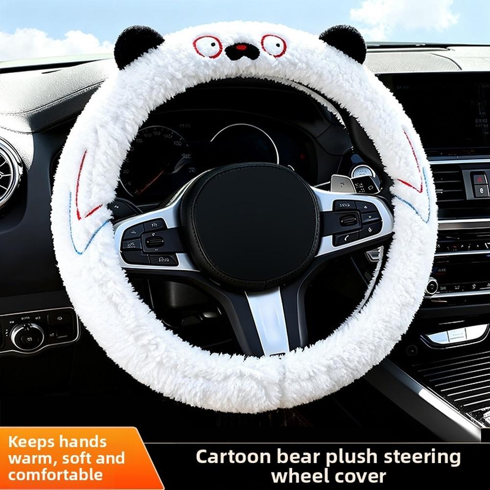 Car Steering Wheel Cover Winter Non Slip Cartoon Bear Plush Standard Fit 38cm Warm Protector Decoration Warm