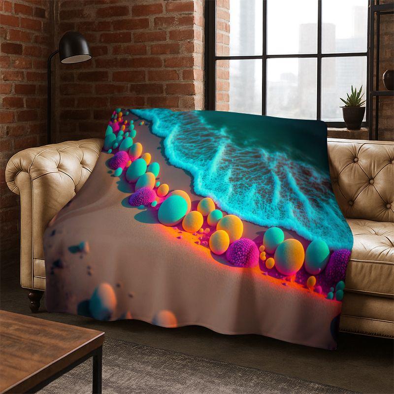 Colorful Pebble rainbow Cobblestone Stone Flannel Blanket Soft Warm Blanket Throw Blanket for Bedroom Living Room Bed Picnic 75x90cm
