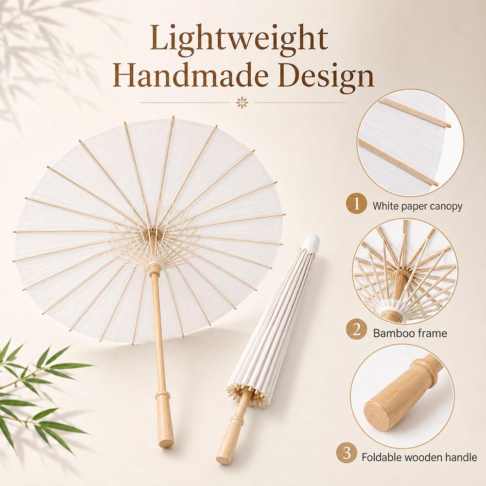 6PCS White Umbrella Paper Parasol 40/60/80cm Chinese Paper Umbrellas Photography Props Summer Whites Party Wedding Baby Shower