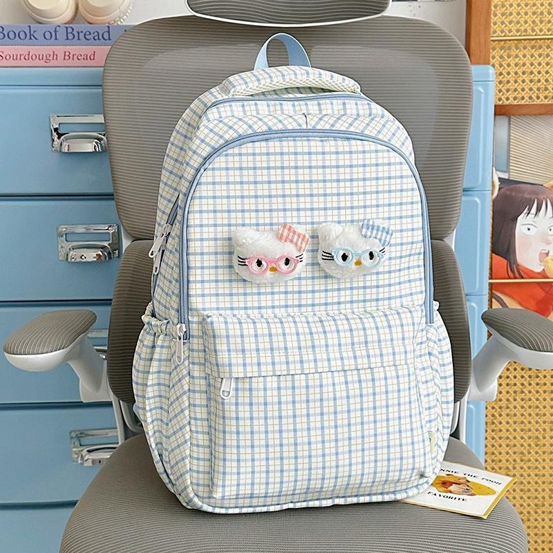 Schoolbag Macaron Plaid Girl Sweet Backpack Summer Refreshing Milk Blue Middle and High School Girls Atmosphere Backpack