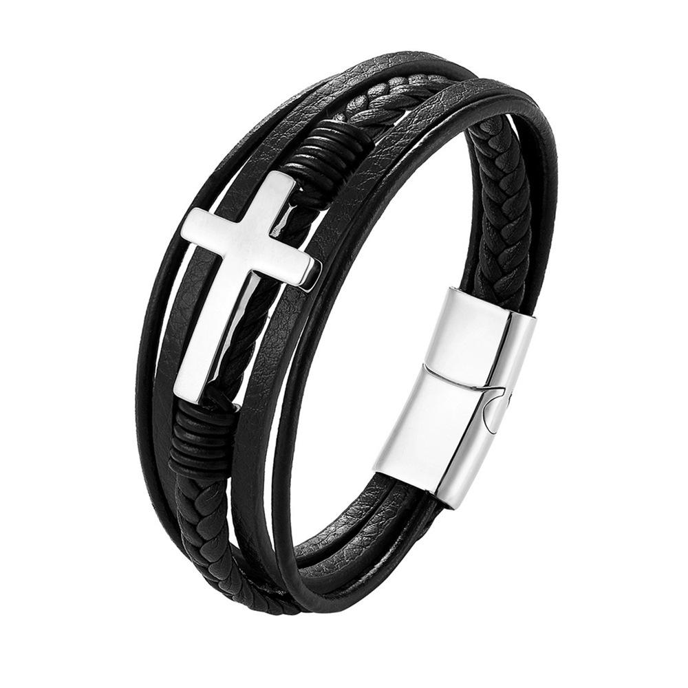 2026 Fashion Cross Bracelet Black Gold Steel Multi-layer Woven Bracelet Bracelet