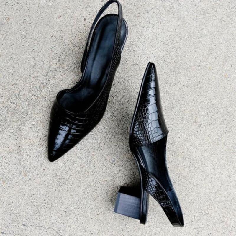 Side pointed middle heel thick heel simple summer air temperament women s shoes women s single shoes independent station 36