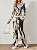 Spring and Autumn digital print women's V-neck long sleeve pants set, comfortable, casual, versatile, slim fit two-piece set