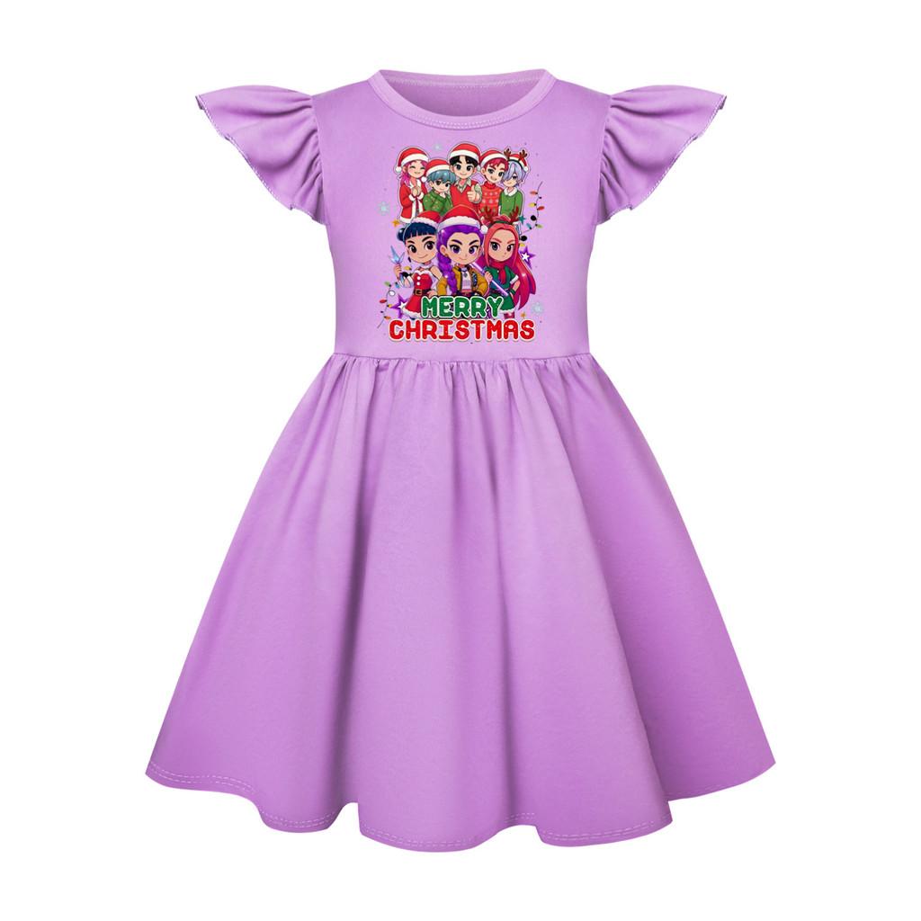 5099 Kinder Mädchen Weihnachten Neujahr Mira Zoey Rumi Bedrucktes Rüschen Kurzarm Freizeitkleid