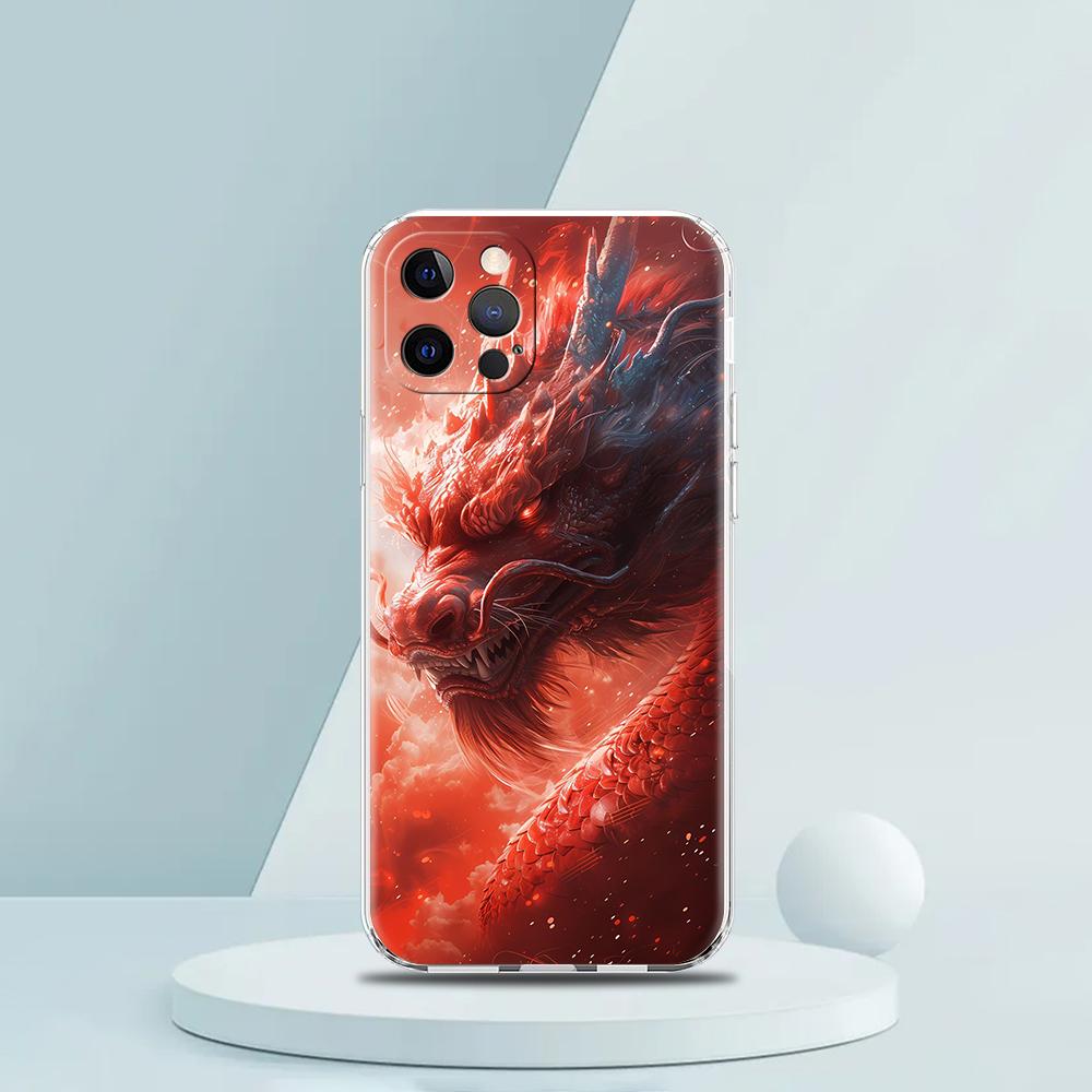 Für iPhone 15 16 14 13 12 mini 11 Pro Max XS X XR SE 7 8 Plus Silikon Klare Hülle Illusionäre Farbe Chinesischer Drache Handyhülle