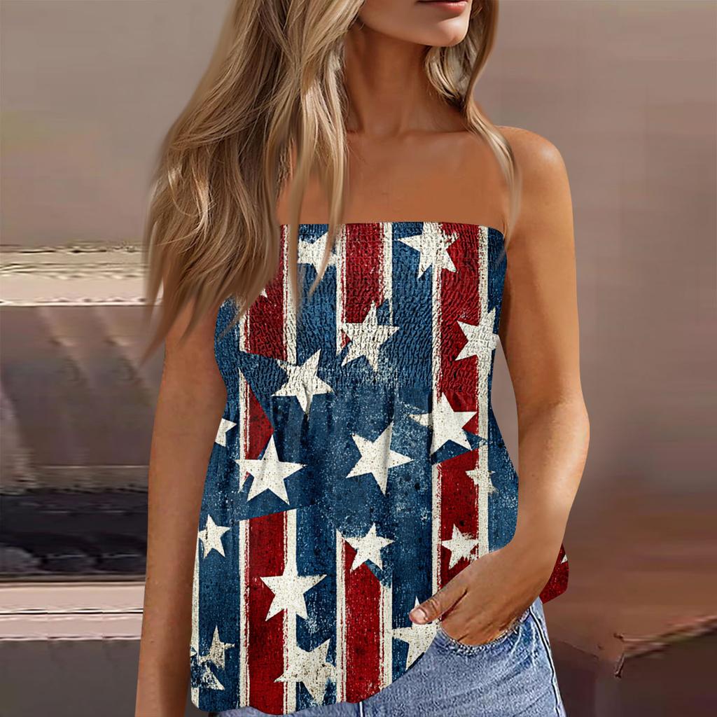 Summer Tube Tops For Women,Cute Sexy Off Shoulder Print Sleeveless T-Shirt