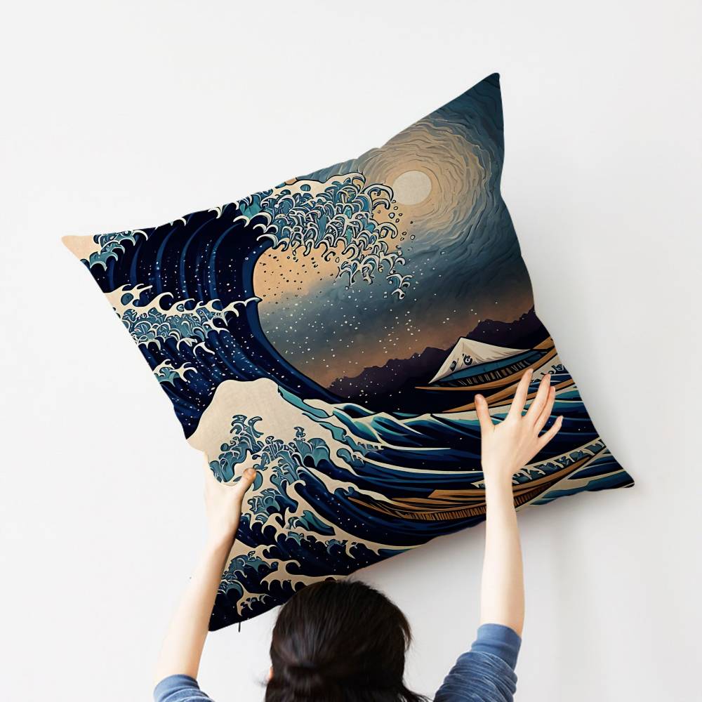 Famous Art the Great Wave Cushion Cover Car Throw Pillow Case For Sofa Car Christmas Gift 40x40cm 45x45cm