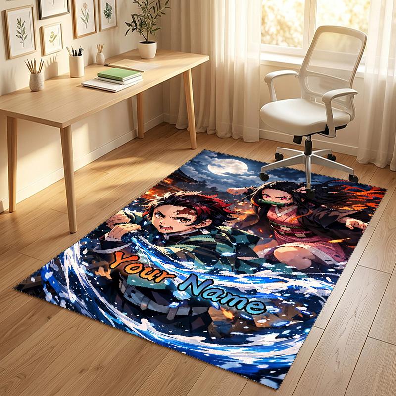 Personalized Crystal Velvet Carpet,Demon Slayer Custom Printed Name, Plush Area Rug For Home Indoor Decor