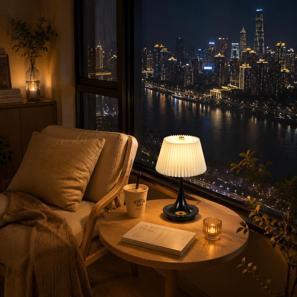 Xiaomi Modern Pleated Fabric Table Lamp Three-Color Lights Wireless Rechargeable Touch Control Decorative Lamp for Cafe Home Decor