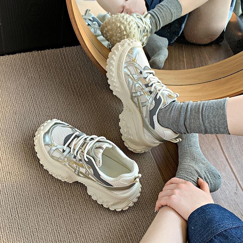 Daddy Shoes Women's Spring and Autumn 2025 New Women's Shoes Retro Small Man Thick-soled Lightweight Sports Shoes Breathable Casual Shoes