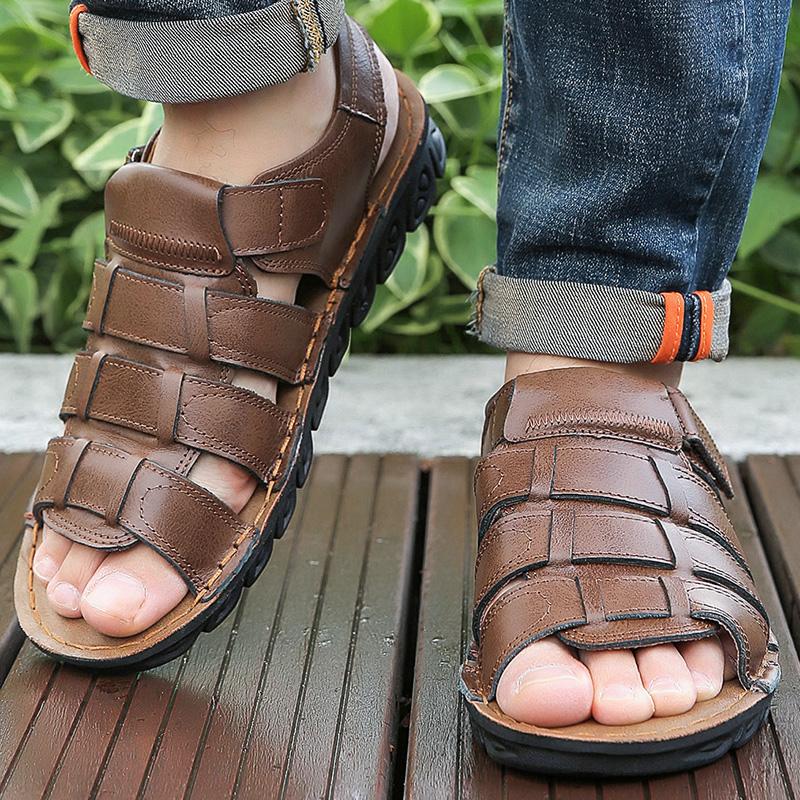 Fashion Summer New Business Men Beach Sandals American Casual Comfortable Brand Beach Sandals Black Brown Size 38-48 Men Sandals