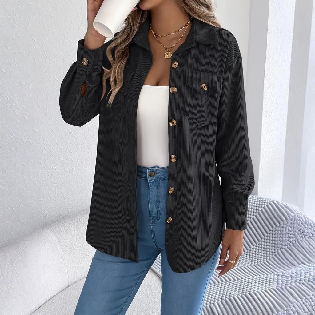 Damenmode Einfarbig Revers Einreihig Langärmelige Hemdjacke