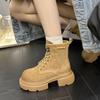 Leather Martin boots women's autumn cow suede retro women's short boots western big head medium boots increase height