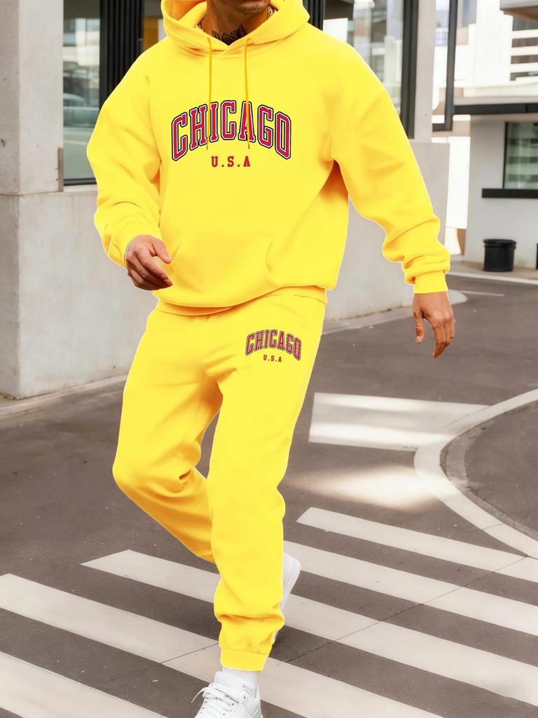 Men's Athletic 2-Piece Hoodie & Sweatpants Set - Letter Print Casual Wear