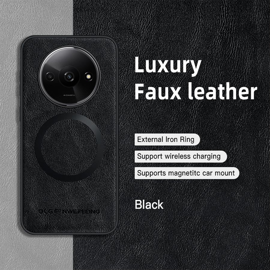 For POCO C61 PU Leather Magnetic Ring Soft Edge Anti-Drop Anti-Fingerprint Phone Case