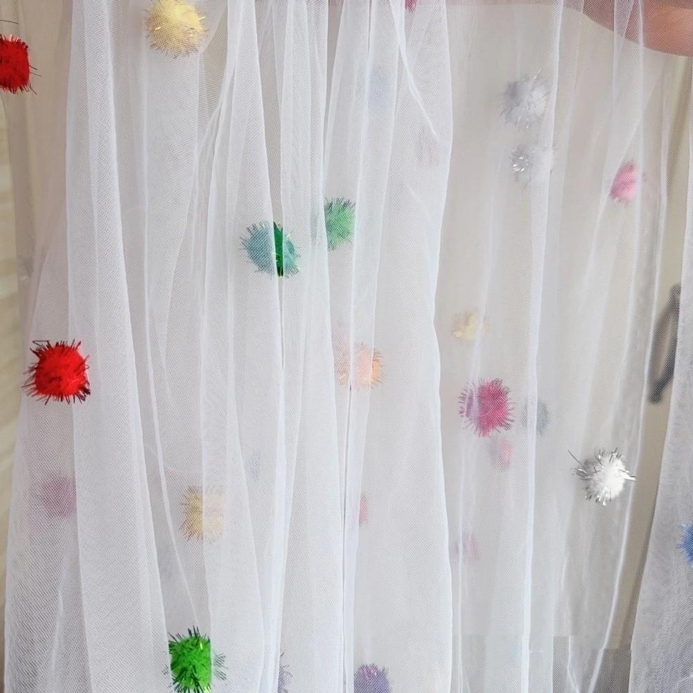 Romantic Tulle Table Runner Handmade Colorful Table Cover Pom-Poms Tablecloth Dining Room