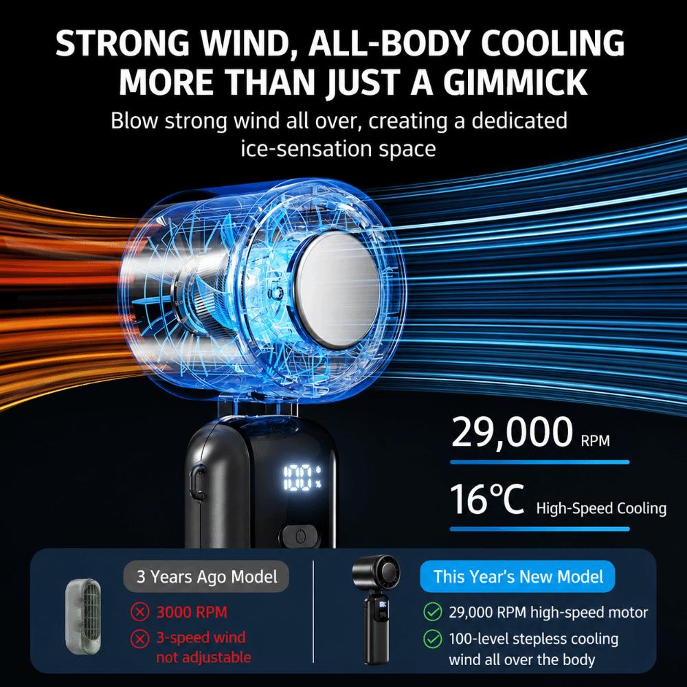 Hangable Handheld Fan 100 Speeds Desk Fan New Ice Cooling Fan  Outdoor