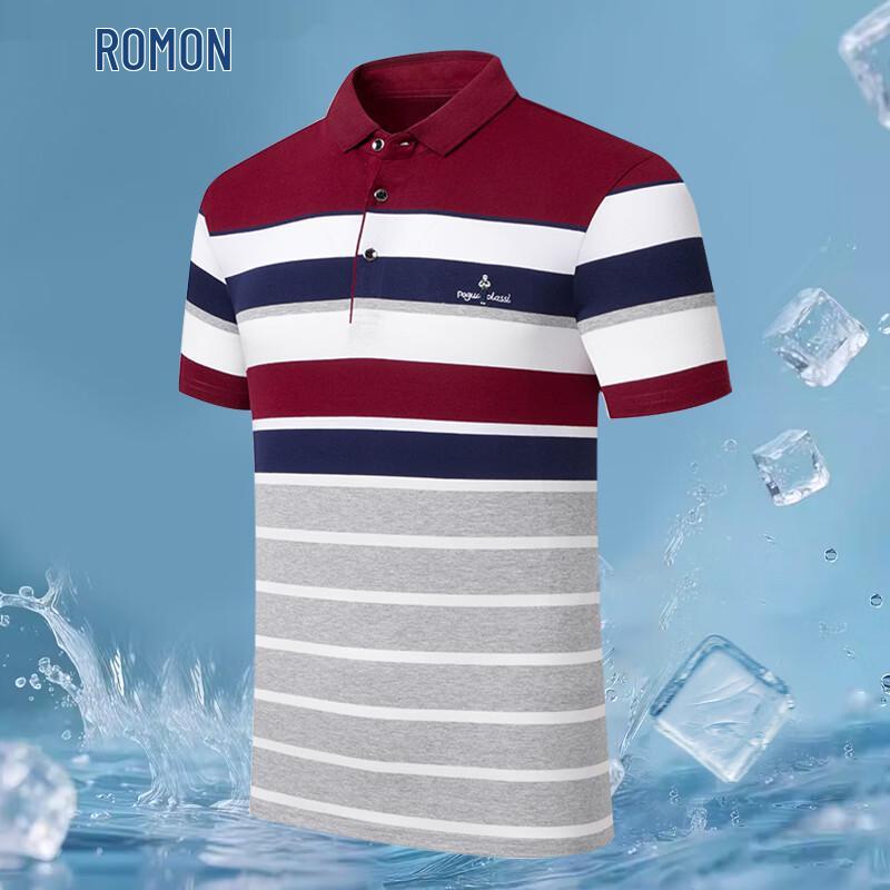 ROMON Men s Summer Striped Polo Shirt M
