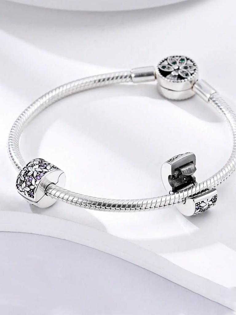 Charms Plata Copper Colors Flower Clips And Spacersbeads Charm Pendant For Original Bracelet For Women Diy Jewelry Love Gift