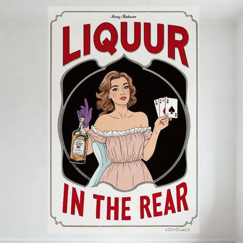 Vintage Sexy Liquor  In the Rear  Pin-up Metal Sign - Retro Aesthetic Woman with Liquor Bottle & Ace of Spades for Bar Pub Wall 20x30cm（7.8x11.8inch）