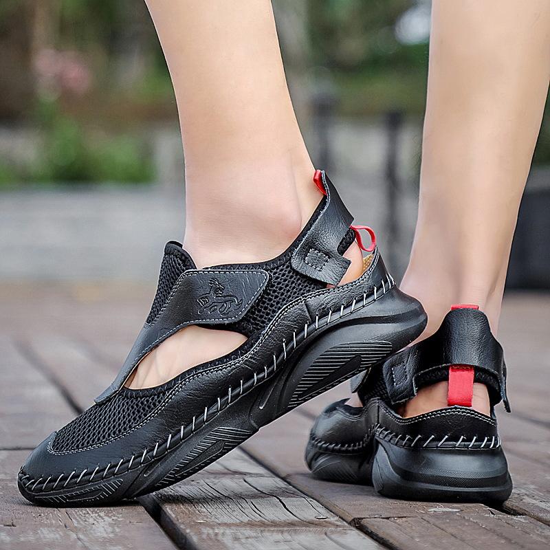 Genuine Leather Sandals Slip-on Plus Size New Summer Men's Flat Sandals Soft Bottom Non-Slip Beach Shoes