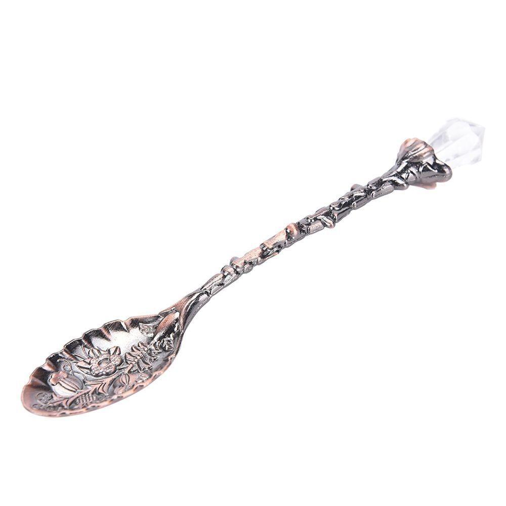 Retro Style Leaf Spoon Crystal Head Ice Cream Spoon Portable Coffee Spoon
