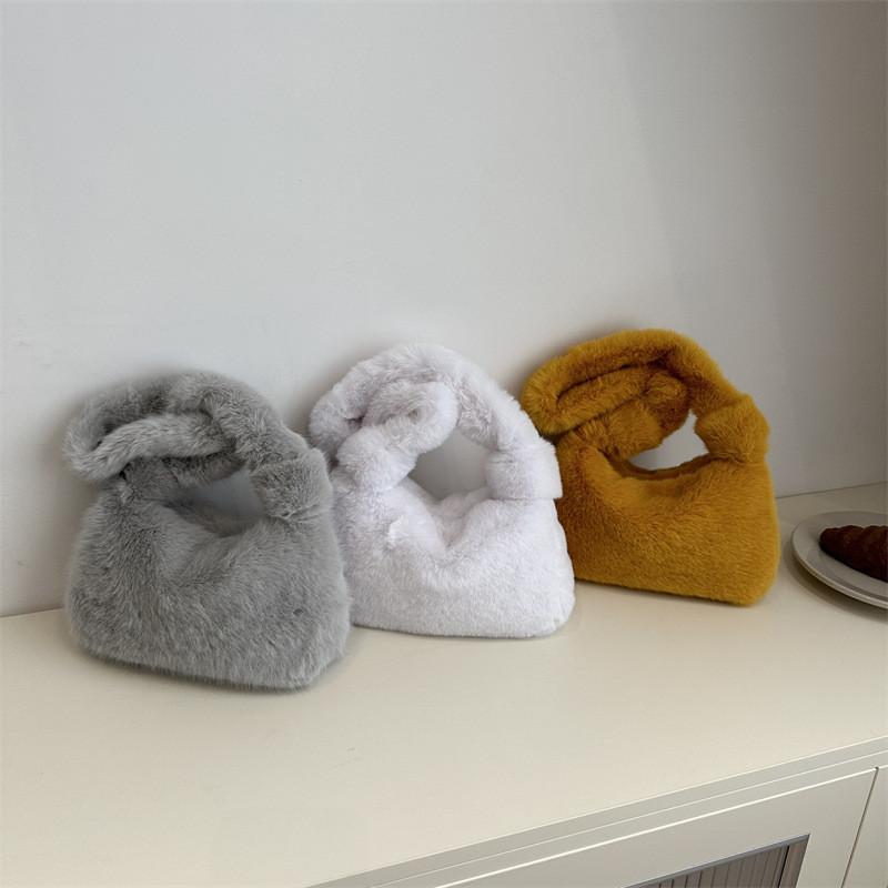 Versatile And Fashionable Plush Tote Bag For Women In Yellow White Gray Suitable For Every Occasion