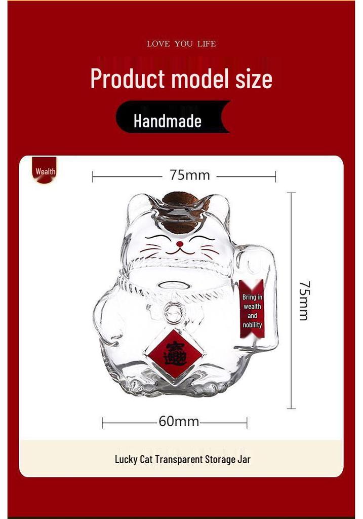 High Borosilicate Glass Lucky Cat Gold Bean Storage Container - Festival Gift