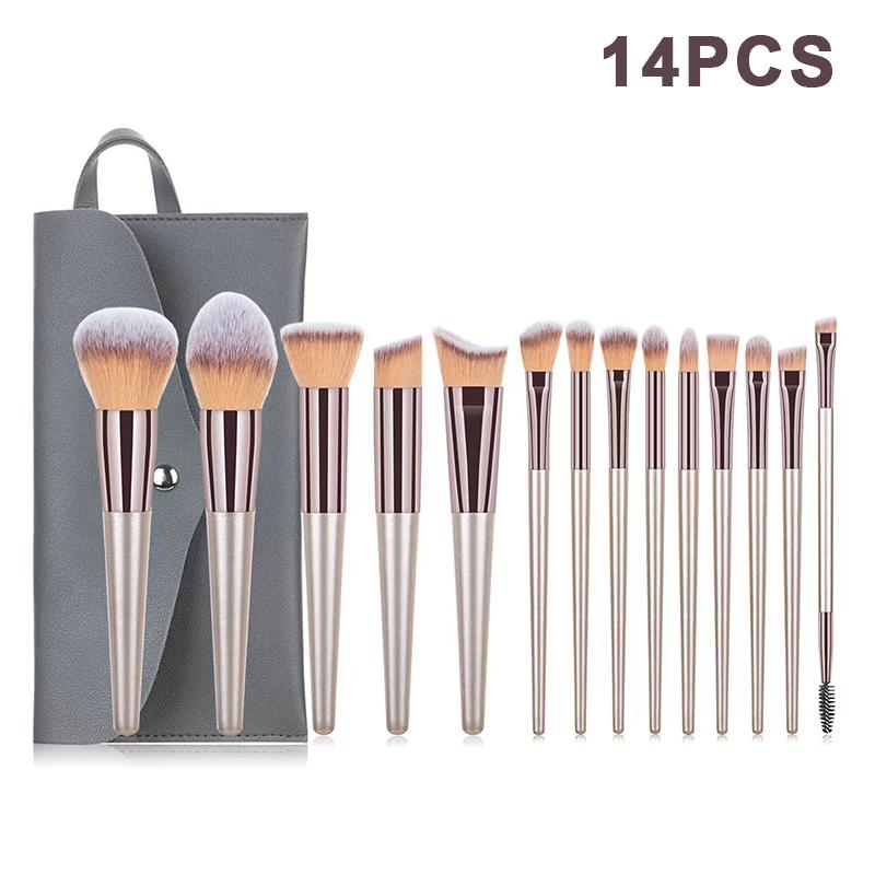 10/14 Pcs Champagne Gold Makeup Brushes Complete Set Of Foundation Loose Powder Blush Concealer Eye Shadow Professional Set