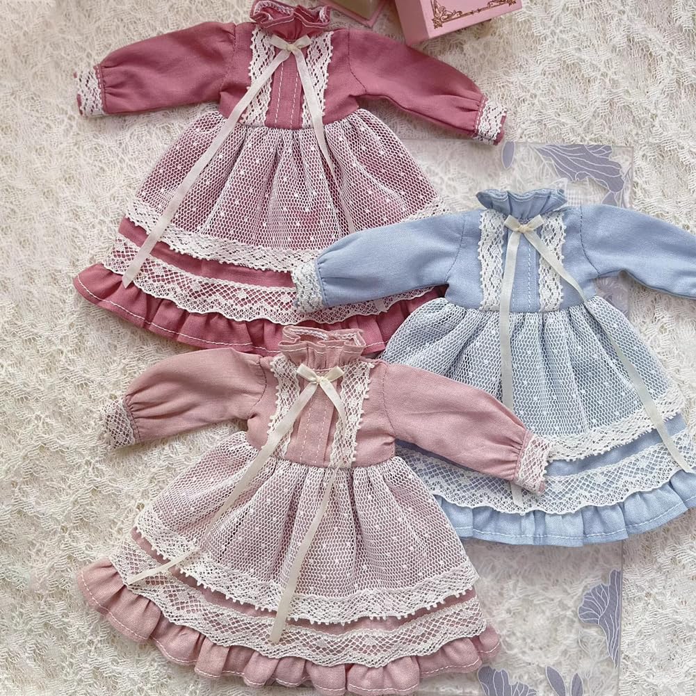 Rakulifey Blythe poppenkleding, outfit, jurk, jurk uit één stuk, Neo Blythe outfit, Obitsu 24 compatibel, 3 kleuren (roze)