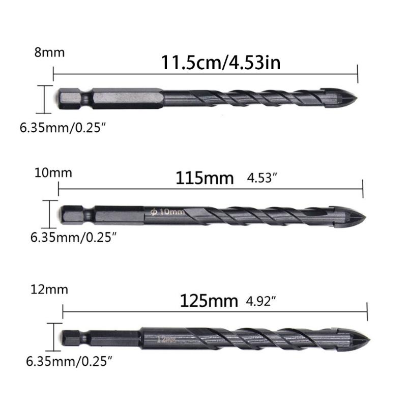 Practical for Cross Hex Tile Drill Bit 3/4/5/6/8/10/12mm for Triangle Bit Hard Alloy Hole Opener for Brick Wall Ceramic