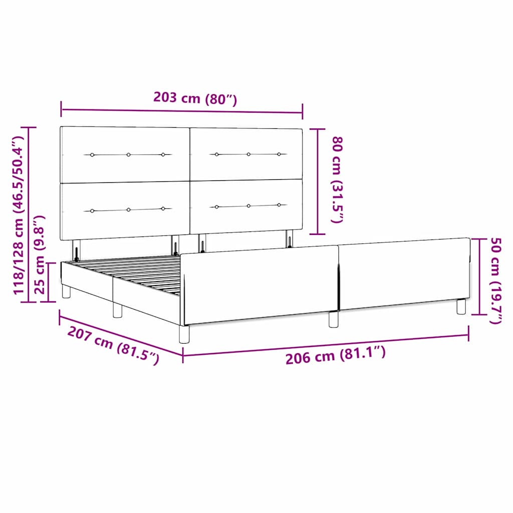 Bed Frame with Headboard Black 200 x 200 cm Fabric