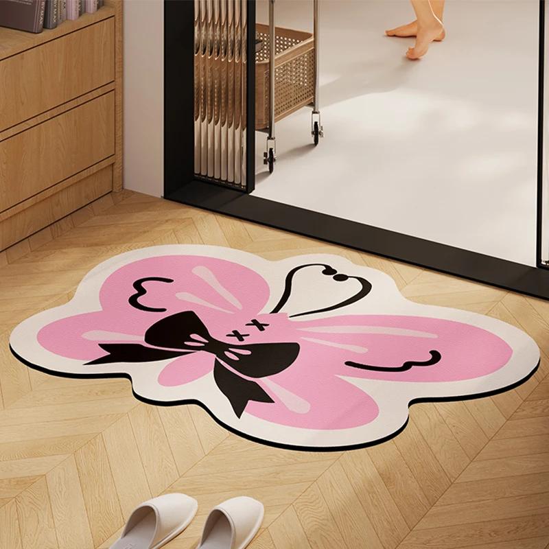 Black Butterfly Diatom Mud Rug High Absorption Non Slip Floor Mat Soft Bathroom Carpet Quick Dry Anti-Slip Doormat