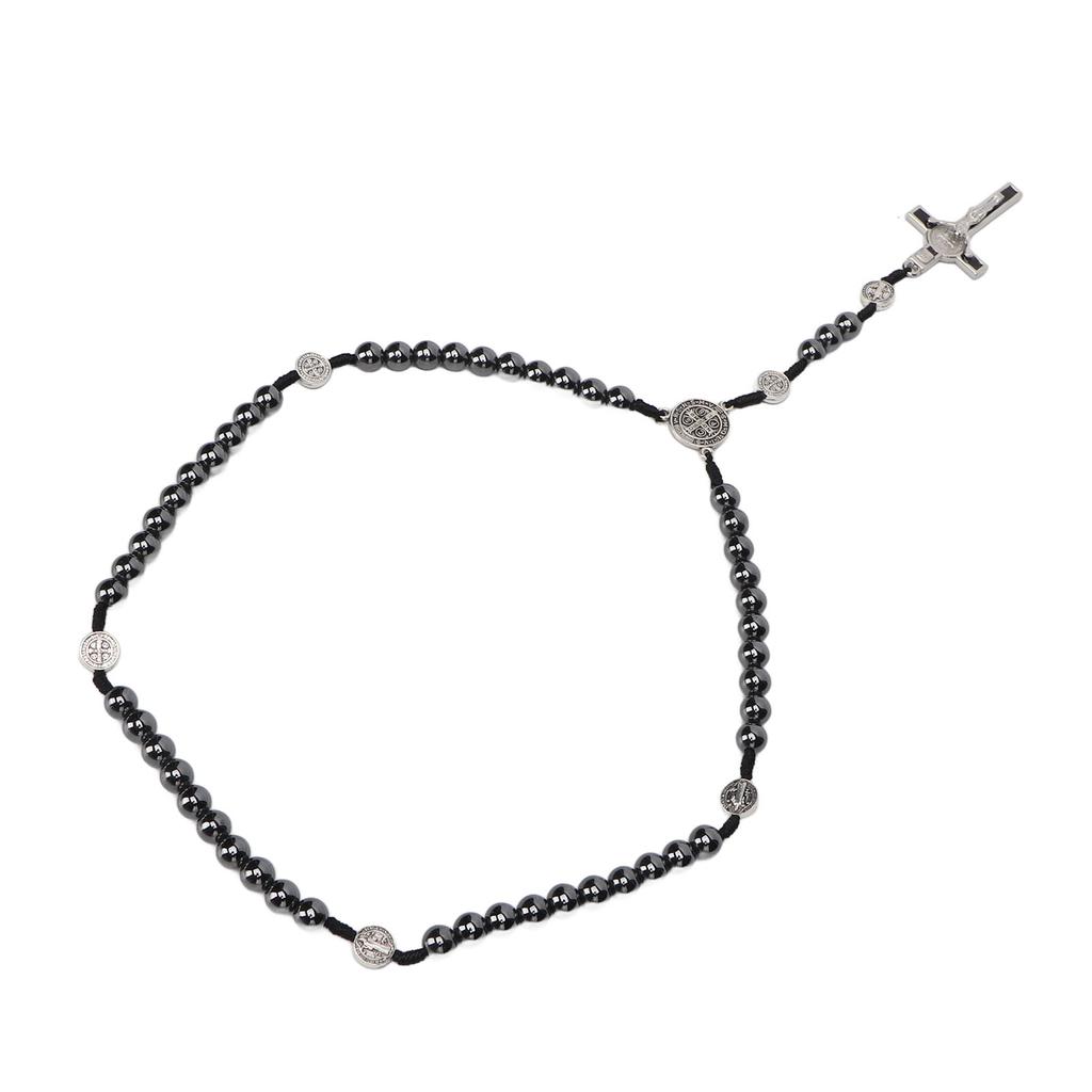 Rosary Necklace Obsidian Crucifix Pendant Catholic Beads Rosary Necklace for Praying Gifts