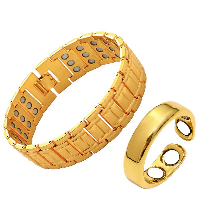 Set Bracciale e Anello Magnetico Rame Retrò – Regolabile, Design a Tripla Riga