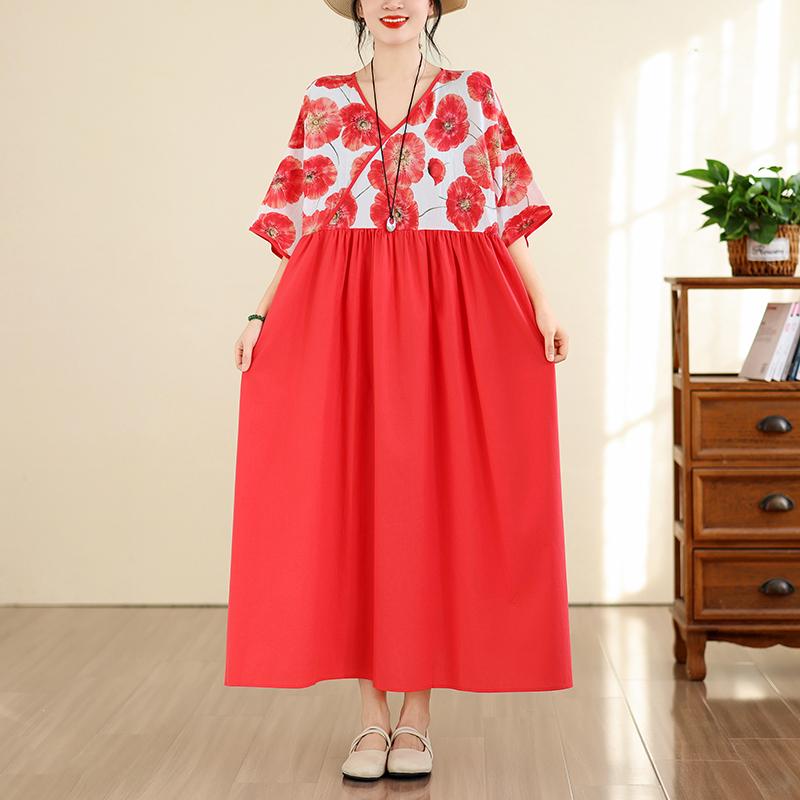 DIMANAF New 2026 Women Plus Size Summer Casual Floral Long Dress Cotton Loose Oversize Maxi Beach Sundress Elegant Vintage Lady Print