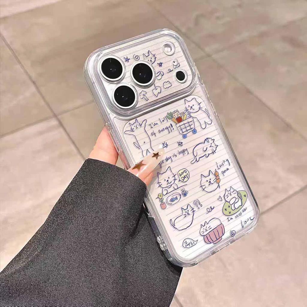 Line cat is suitable for Apple 17promax mobile phone case 14 15 16 soft case 13pro fine hole XS transparent.