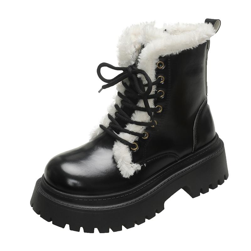 Women Ankle Platform Snow Boots High Heels Fur Warm Shoes Woman Winter 2025 Trend Chelsea Leather Shoes Fad Lace Up Botas Mujer