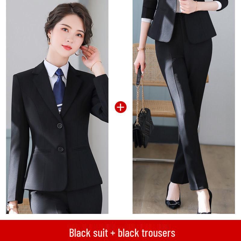 Women's Professional Two-Button Suit Set - Long Sleeve, Perfect for Spring and Autumn or College Student Interviews