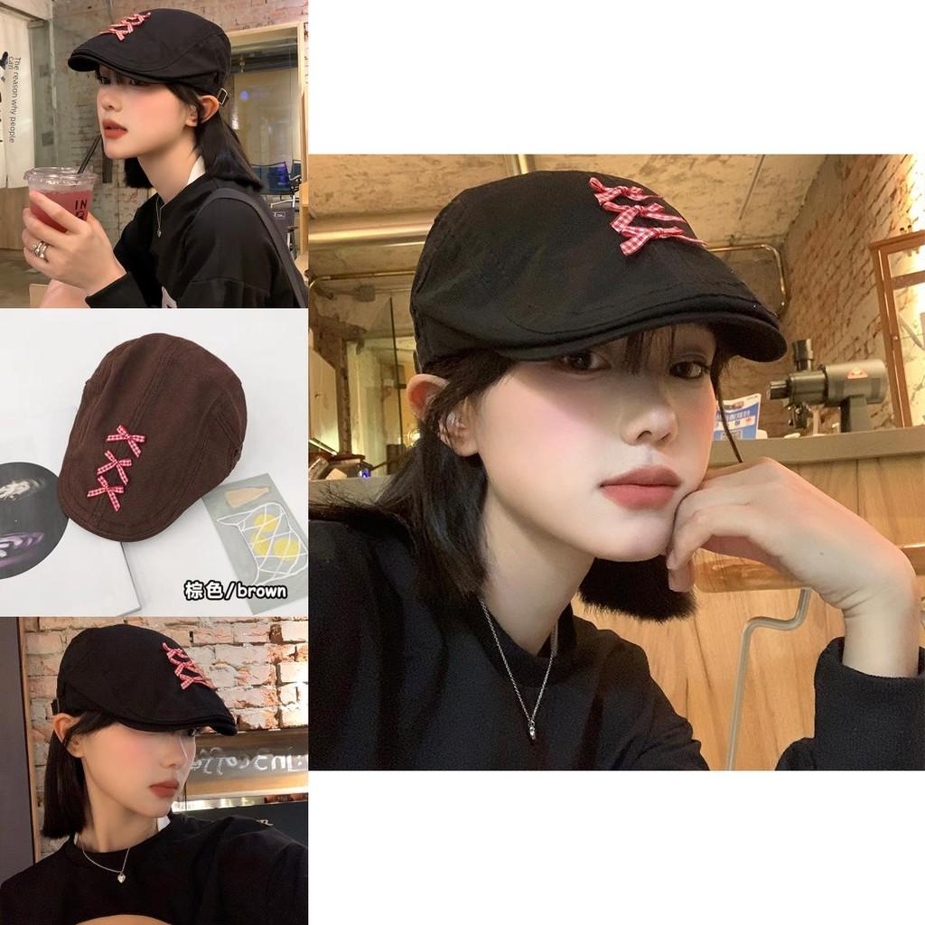 Sophisticated Vintage Beret With Bow For Women Black Cotton Blend Newsboy Cap