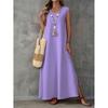 Women V Neck Sleeveless Side Split Maxi Dress Loose Fit Solid Color Casual Summer Beach Dress