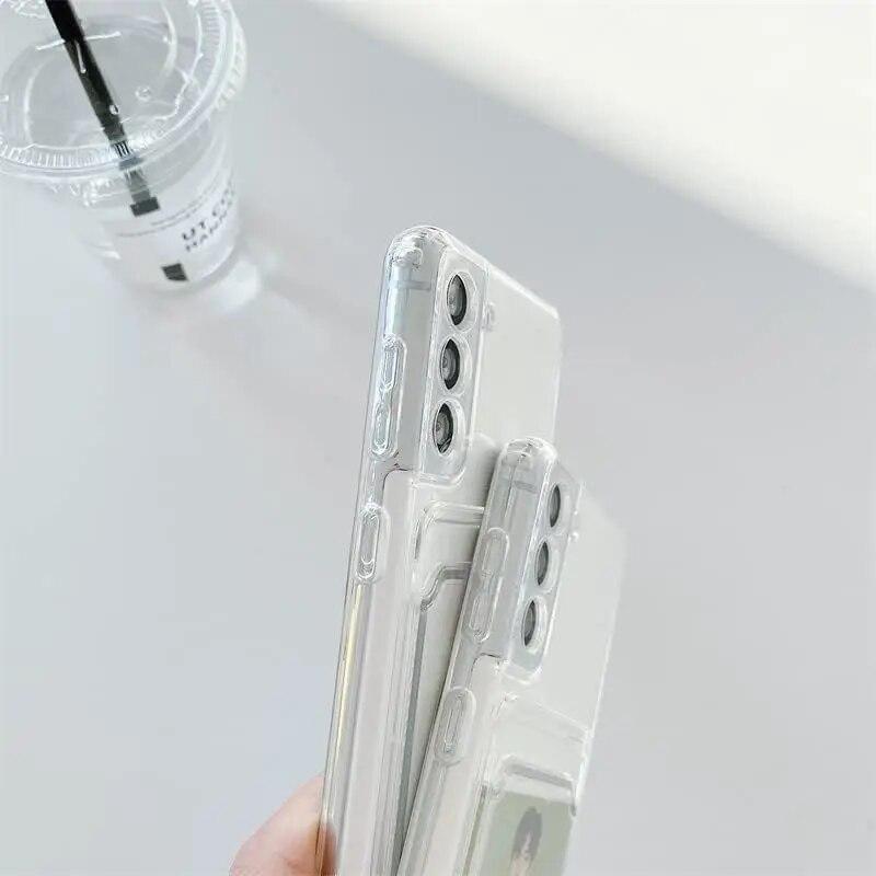 Clear Shockproof Wallet Card Phone Case for Samsung Galaxy S24 Ultra S23 S22 S21 S20 FE Note 20 10 Plus Soft TPU Camera Protection Cover
