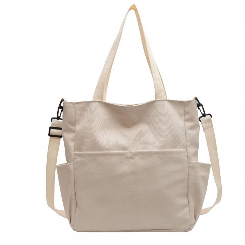 Canvas Bag New Pure Color Simple Casual One-shoulder Crossbody Fashionable Fresh Texture Large-capacity Tote