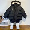 Vinter Dun Bomullsjacka Pojkar Svart Huvförsedd Kappa Barn Ytterkläder Kläder Tonåring Parka Vadderad Snödräkt