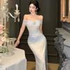 French temperament advanced sense tube top one-word shoulder mesh dress royal sister style sexy tight hip skirt summer